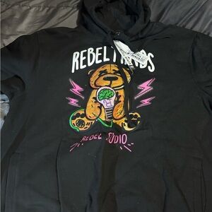 Rebel Minds Black Graphic Hoodie with Teddy Bear Design